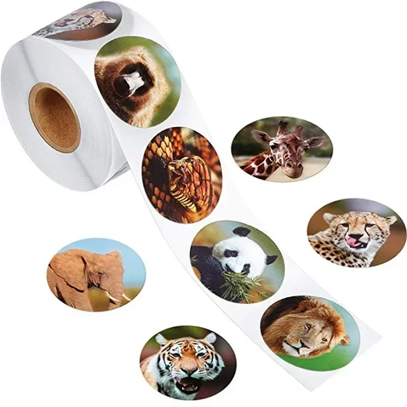 New 500 Sheets/Roll Zoo Animal Cartoon Stickers Childrens Classic Toys School Teacher Reward Stickers Pattern Lion Stickers