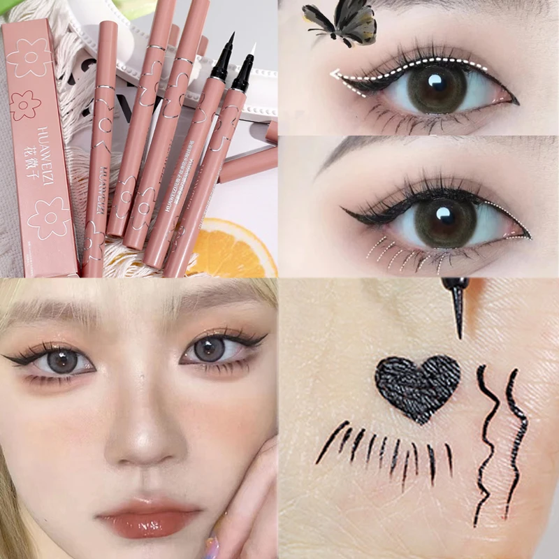 Waterproof Ultra Thin Liquid Eyeliner Silky Non Smudging Lasting Black Brown Pink Matte Lying Silkworm Eye Liner Pen Eyes Makeup