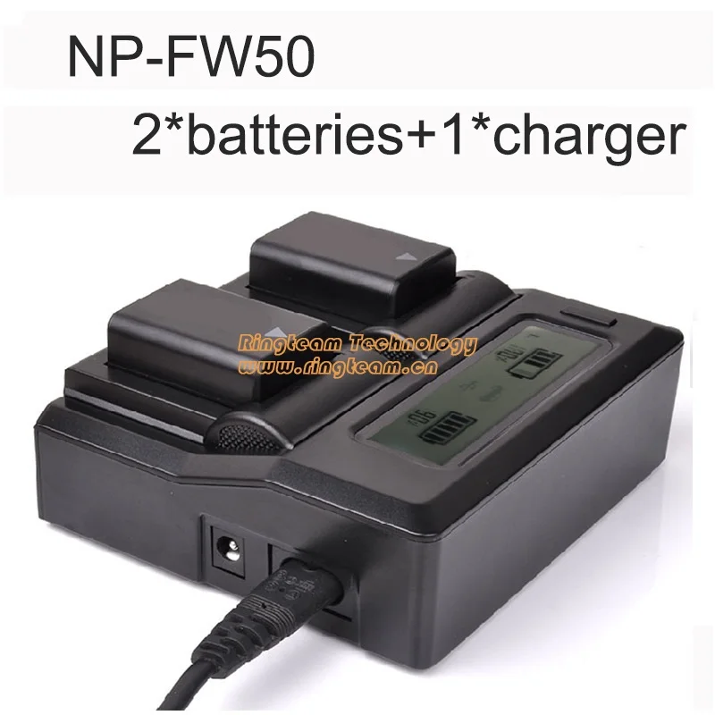 

2Pcs NP-FW50 NPFW50 NP FW50 Battery + LCD Dual Charger for Sony NEX-5 NEX-5A NEX-5C NEX-5D NEX-5DB Alpha 7R II Digital Cameras