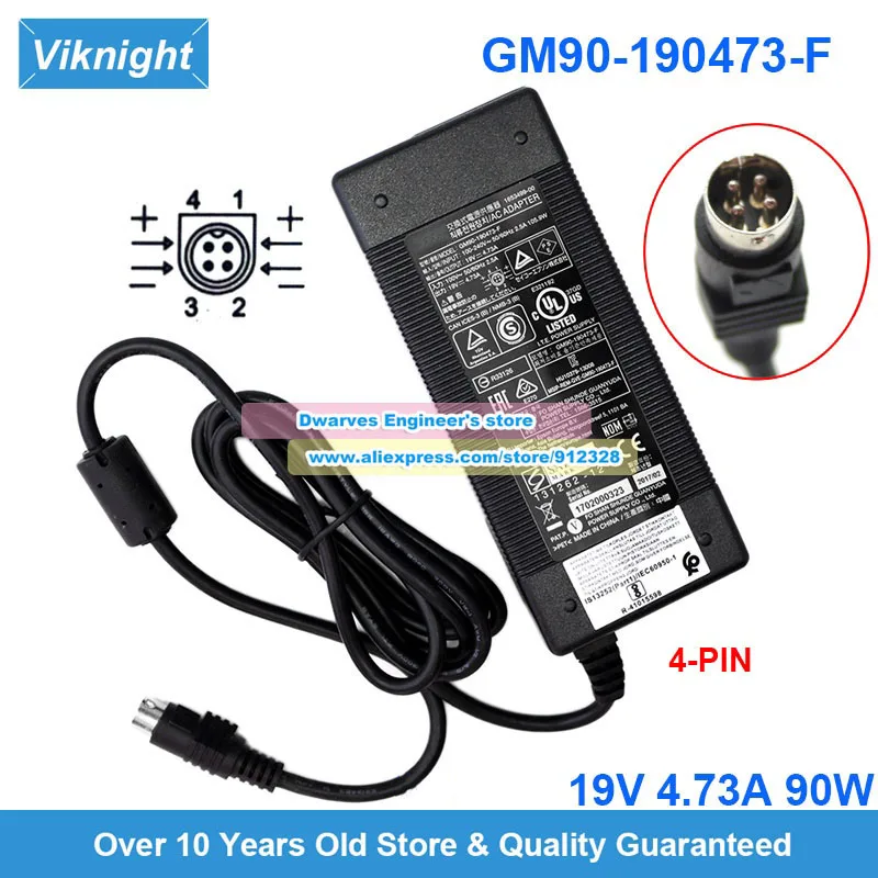 

GM90-190473-F 90W AC Adapter 19V 4.73A Power Supply for GVE Laptop Charger Round With 4 Pins FSPO90-DIEBN2