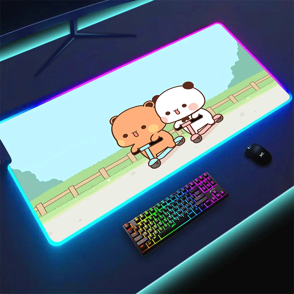 Bear RGB Kawaii Mouse Pad Anime Yi Er He Bu LED Mats Gamer Accessories PC Decoration Laptop Big Mouse Pad Pink Bear Gloway XXL