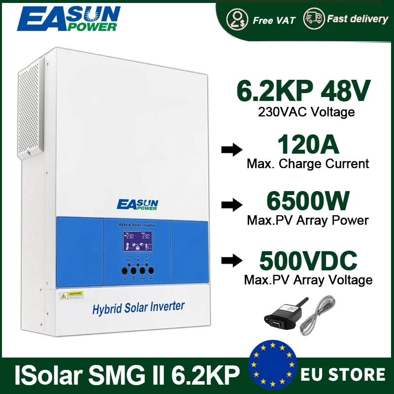 EASUN POWER 6.2KW 48V 220V MPPT Off Grid napelemes inverter 6500W 120A 500V nagy teljesítményű PV töltő párhuzamosan WIFI BMS-sel EU készlet ADÓMENTES