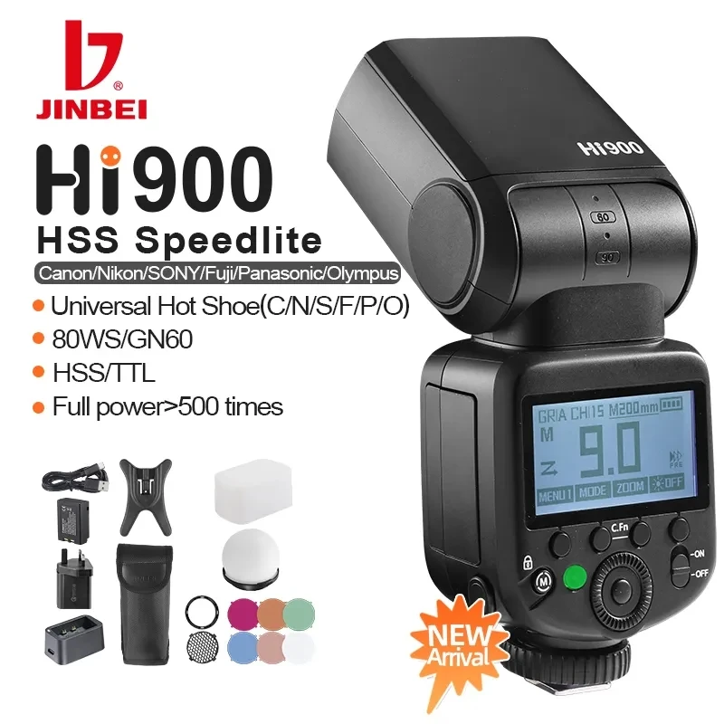 Вспышка JINBEI HI900 TTL HSS Speedlite для камеры, универсальная вспышка Hot Shoe и аксессуары для Canon Sony Nikon Fuji Olympus