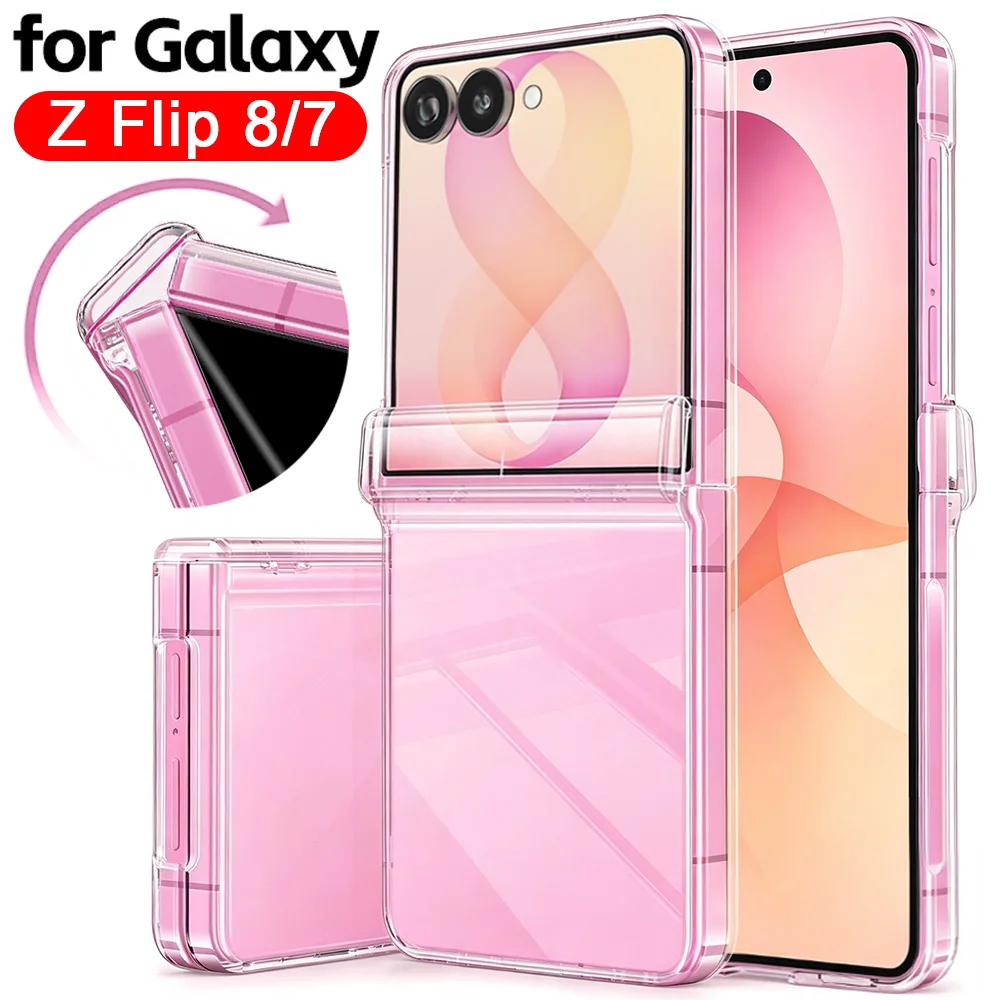 Hinge Case for Samsung Galaxy Z Flip 8 7  ZFlip8 ZFlip7 Hinge Protection Cover PC Shell Transparent Flip Cases for Z Flip8 Flip7