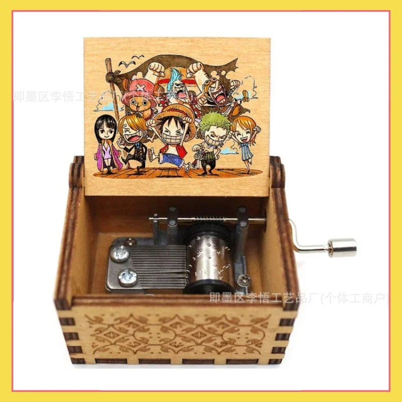 

Wooden Hand cranked Anime Gift One Piece Music Box Wooden Color Printing Retro Mini Ornament Music Box Children's Gift