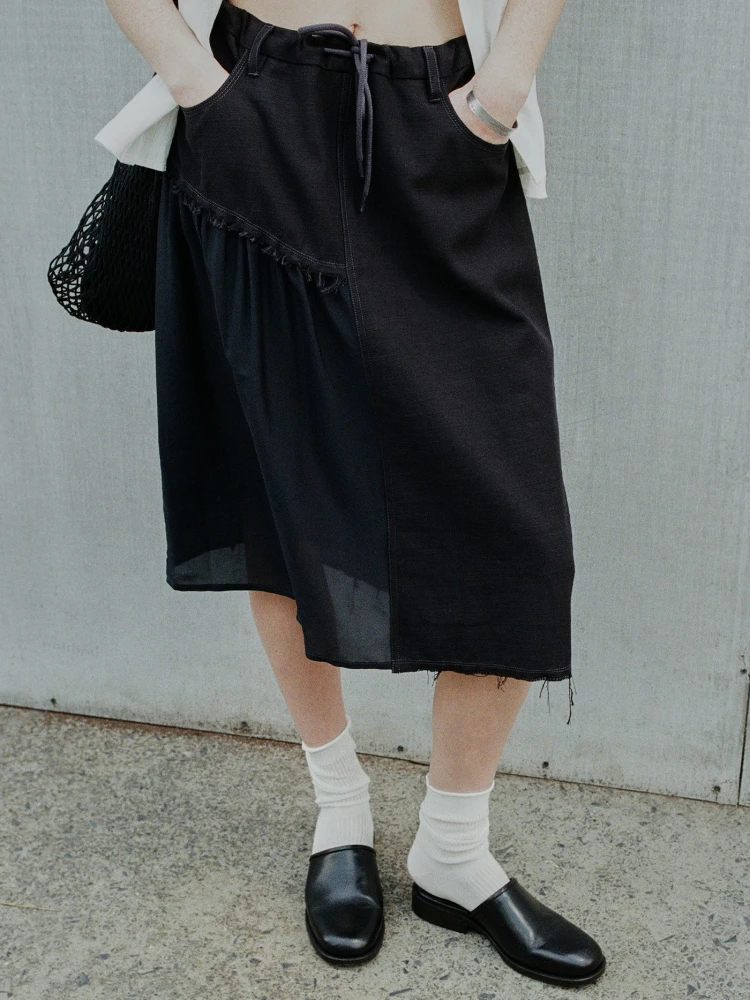 

Wangwangwork Handmade Silk Dstring Denim Acetate Loose f Skirt mid Waist Straight Tube Skirt Cotton Lenzing Fiber