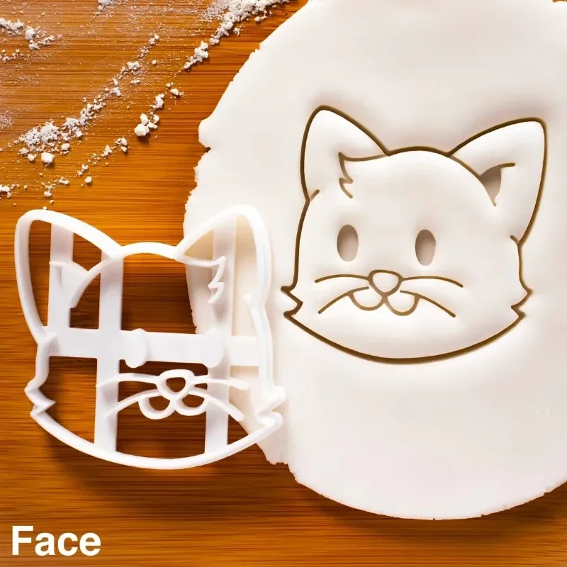 Cute Pet Cat Cookie Cutter and Fondant Embosser Cartoon Kitten Fondant Biscuit Baking Accessories and Tools Cakes Decorations