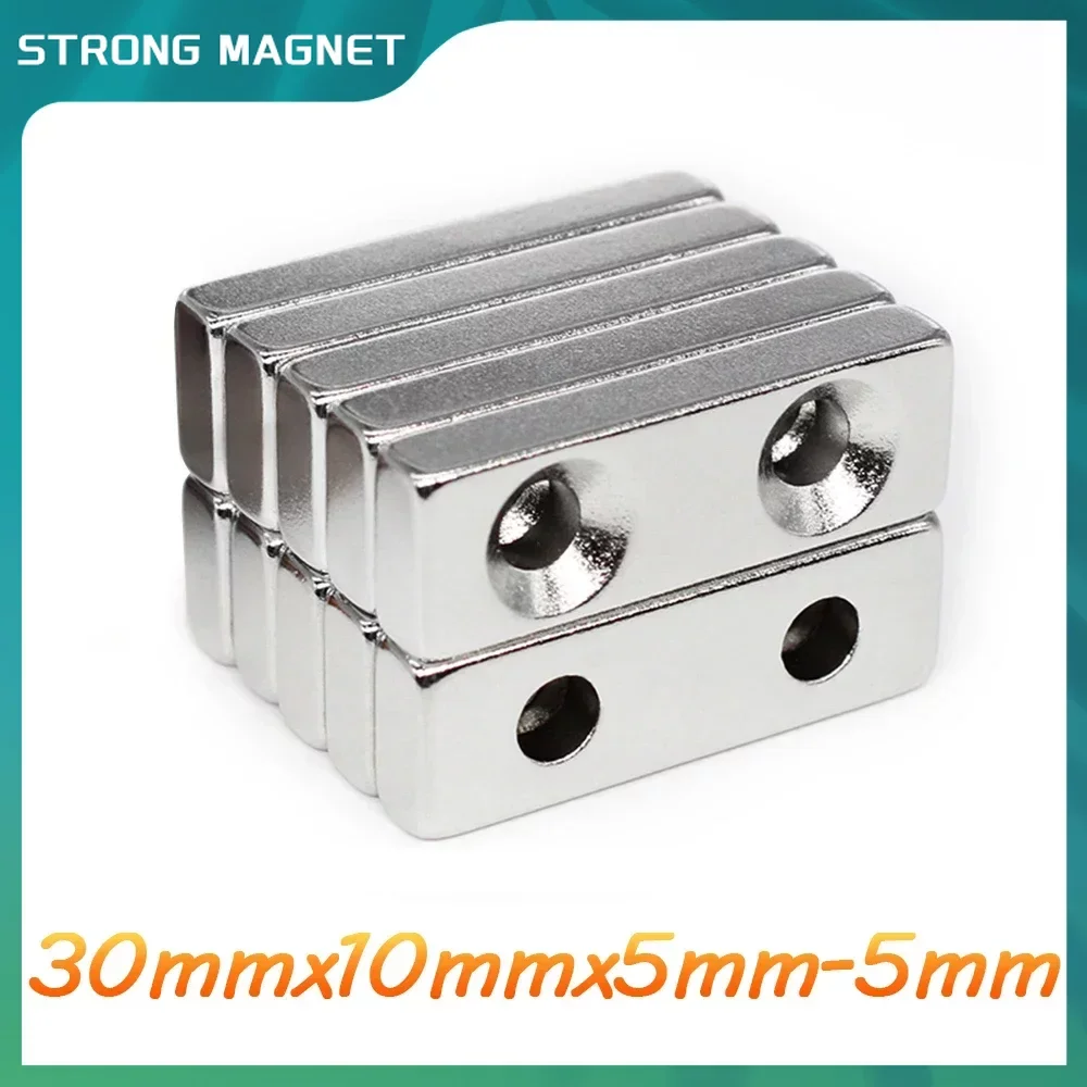 

30x10x5-5mm Neodymium Magnet Countersunk Hole 5mm Block Rectangular Powerful Strong Magnetic Magnet 30X10X5-5