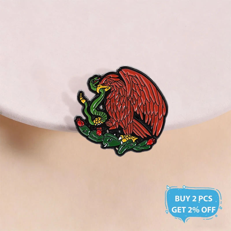 Mexico National Emblem Enamel Pin Eagle with Snake on Cactus Aztec Civilization Brooch Lapel Badge Jewelry Gifts for Friends