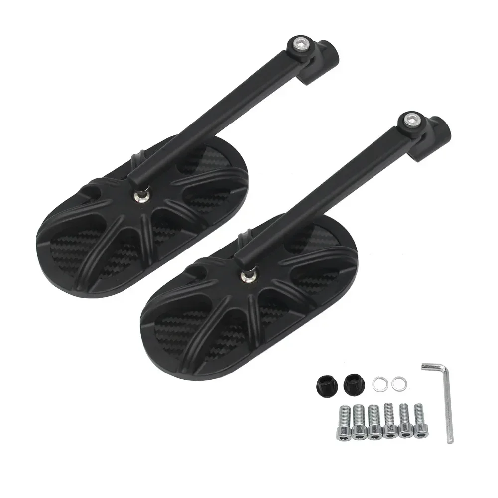 WB2 Carbon Fiber Shell Aluminum Stem Motorcycle Mirror 360 Degree Rotatable 10mm Thread Mount Universal Cruiser Bobber