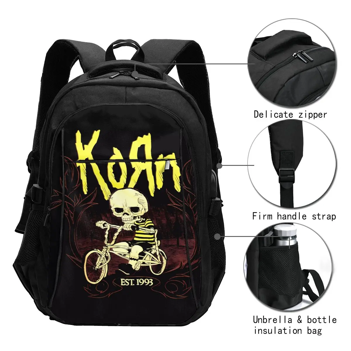 Korn Rock Travel Laptop Backpack, Business Water Resistant Laptop Backpack with USB Charging Port, College Bag for Men & Women