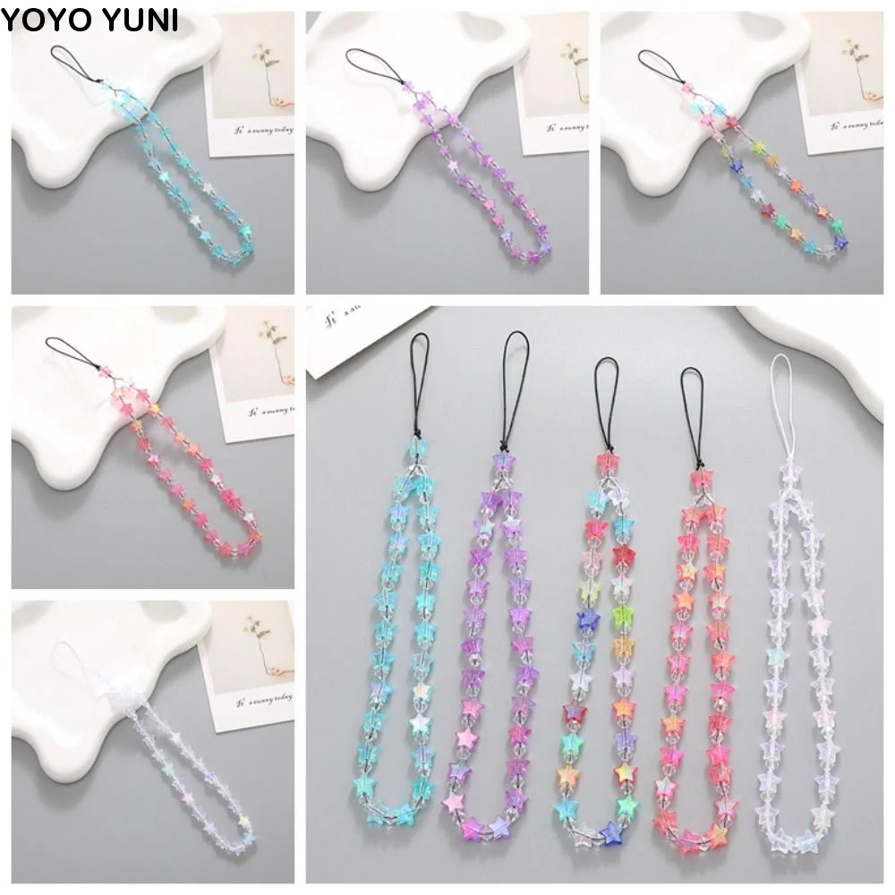 Pendant Star Beaded Phone Chain Y2K Anti-Lost Heart Beaded Phone Strap Colorful Heart Mobile Phone Lanyard Chain