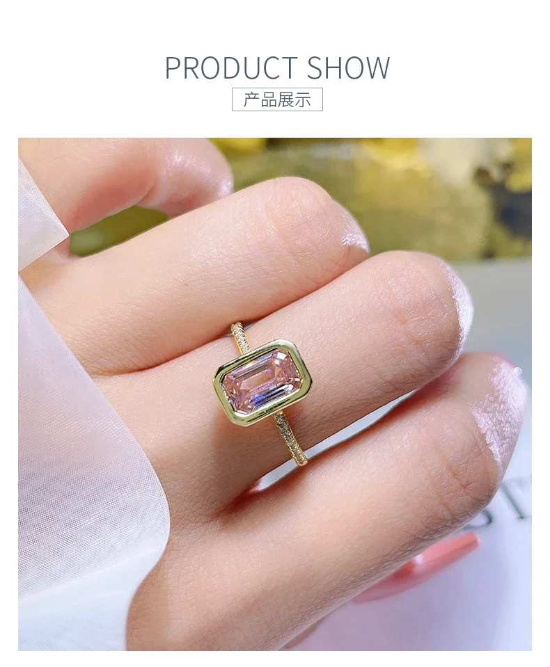 Fashion Luxury Minimalist 925 Sterling Silver Green Cut Ring Set High Carbon Diamond Temperament Wedding Jewelry Wholesale