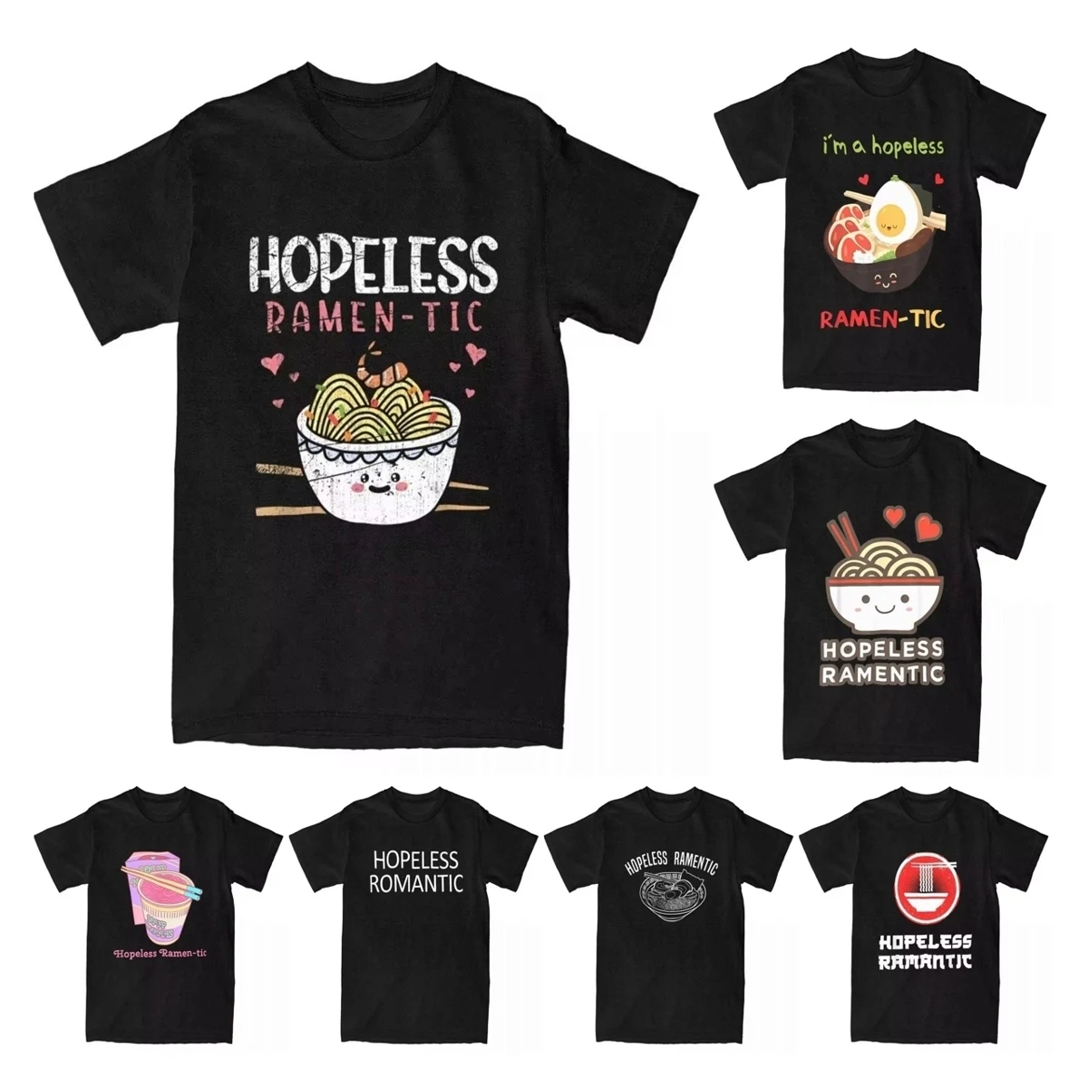 Men T-Shirts Romantic Asian Food Noodles Cute Hopeless Ramen-Tic Ramen Cool Cotton Tees Funny Takeout Lovers T Shirt Tops Gift