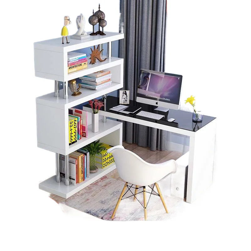 

Rotating computer desk, desktop home bedroom table, simple bookcase integrated corner bookshelf combination, writing