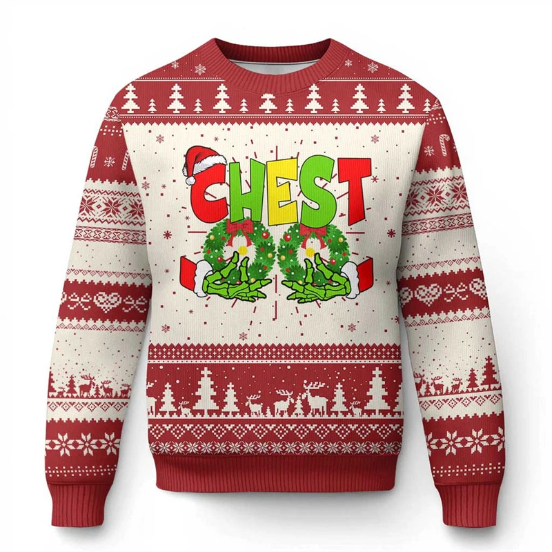 Men's Ugly Christmas Pullover Funny Santa Claus Graphic Print Winter Warm Pullover Casual Loose Fit Holiday Sweatshirt