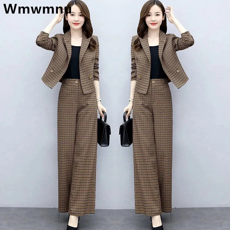 

Korean Slim Women Blazer 2 Piece Sets Spring Fall Office Ladies Blazers Jackets Suits Korean Elegant Chic Women Outfits New 2023