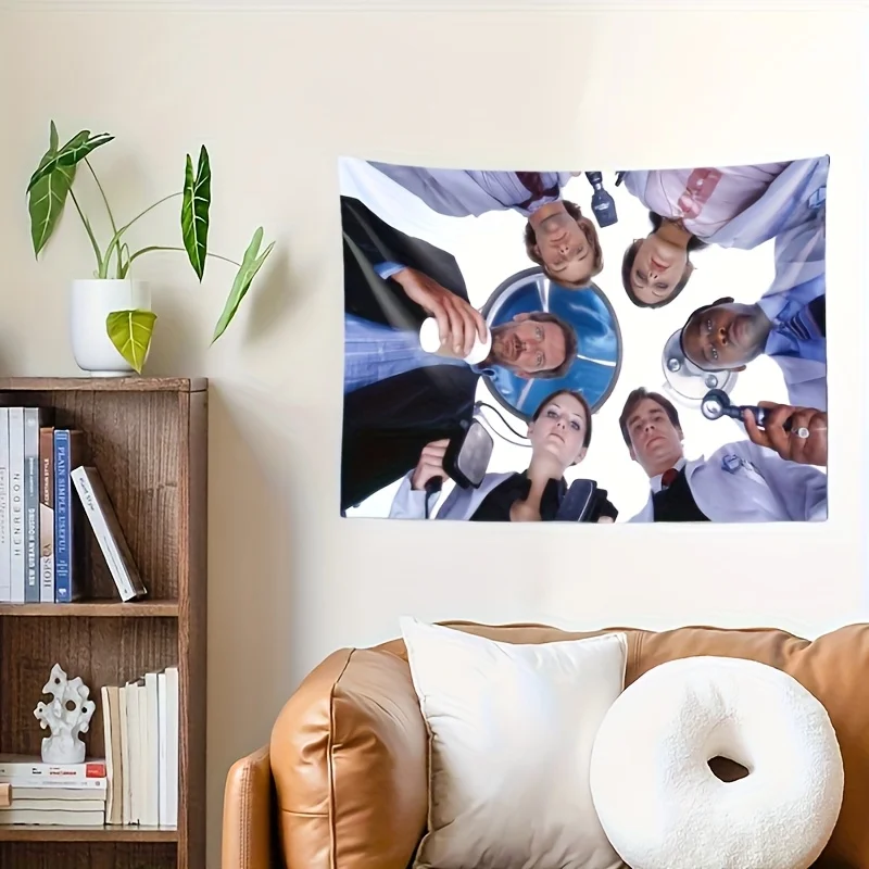 a House Doctor Series Tapestry, Featuring a Humorous Movie Poster Design with a Herringbone Pattern.  Suitable for Decorating Be