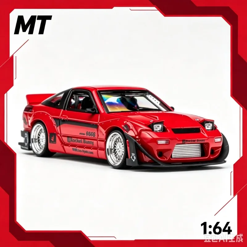 MT 1:64 180SX metal red rocket rabbit die-casting alloy car model desktop ornament is suitable as a gift for friends.