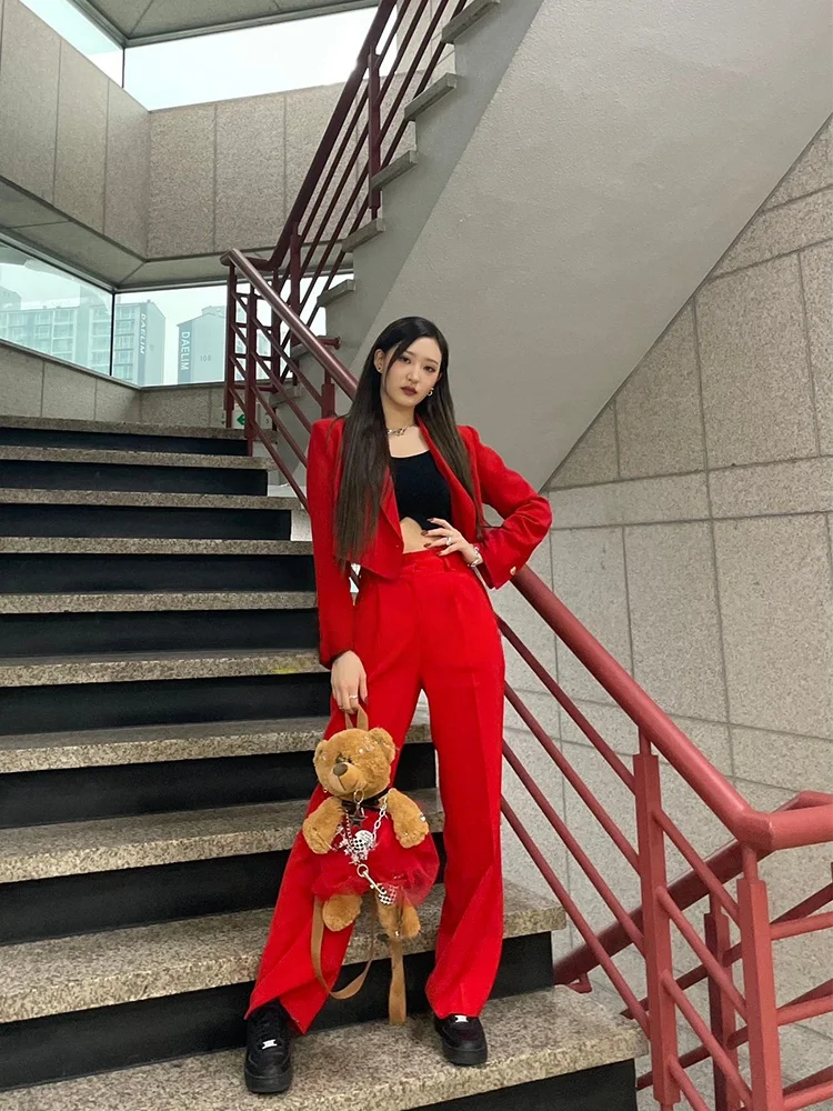 Red Stage Performance Outfit Korean Dance Female Group Style Performance Costume Cotton Fabric Traditional Chinese Ethnic Wear