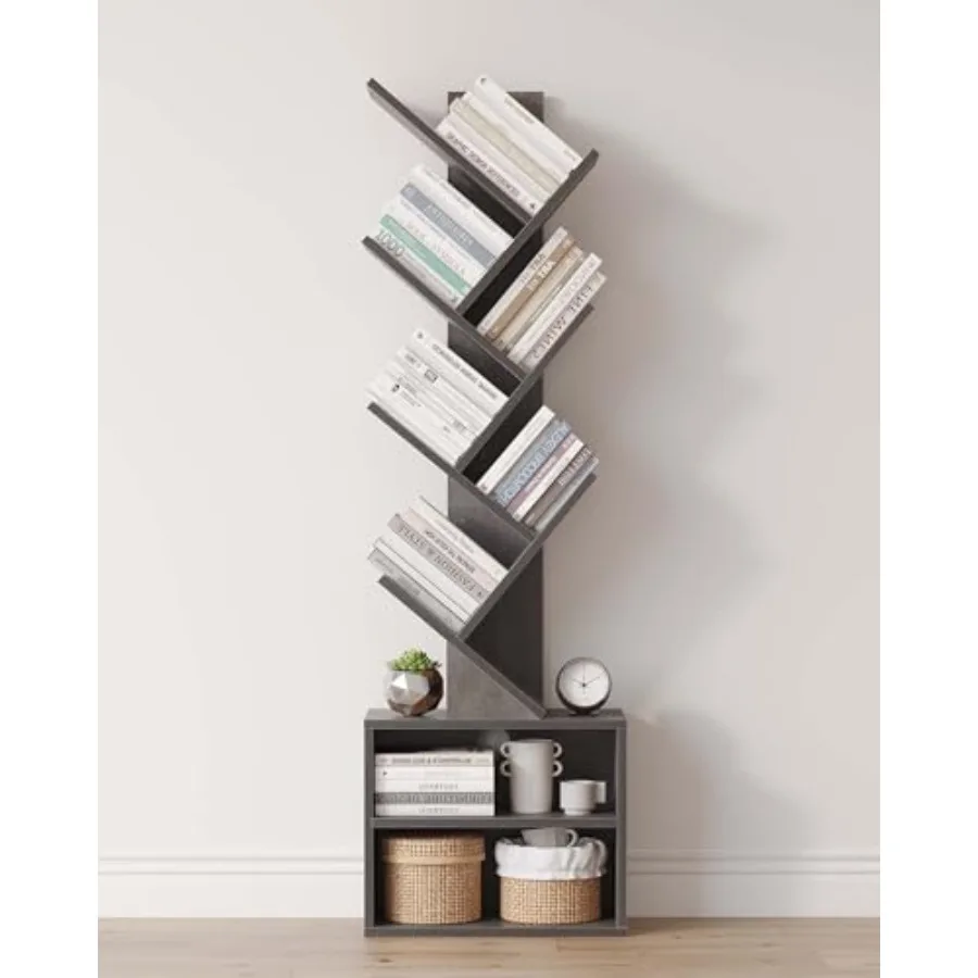 

Высокий 6-ярусный книжный стеллаж-дерево с тумбой для хранения, современный узкий напольный органайзер для книг для спальни