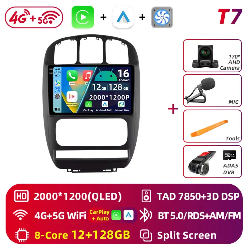 Android 16 wifi + 4G Carplay Autoradio Voor Dodge Caravan 4 Voor Chrysler Grand Voyager RS 2000-2012 navigatie GPS Stereo Multimedia