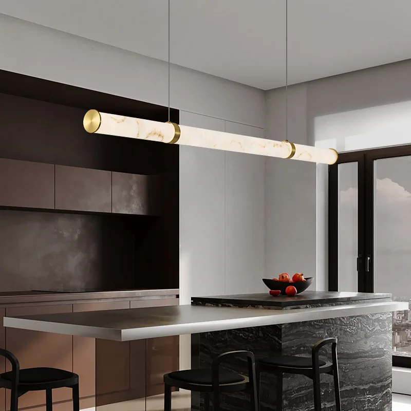 Italian Minimalist Pendant Lights Imitation Marble Strip Hanging Lamp Dining Table Restaurant Home Ceiling Decoration Chandelier