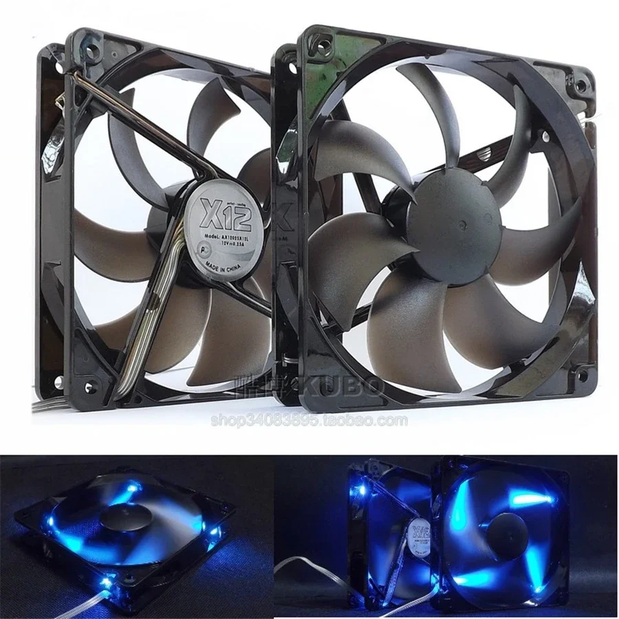 New Silent Blue Led 120MM 1225 12025 120*120*25MM 12*12*2.5CM  chassis fan 12025 thin 12CM 12V 0.25A 3pin