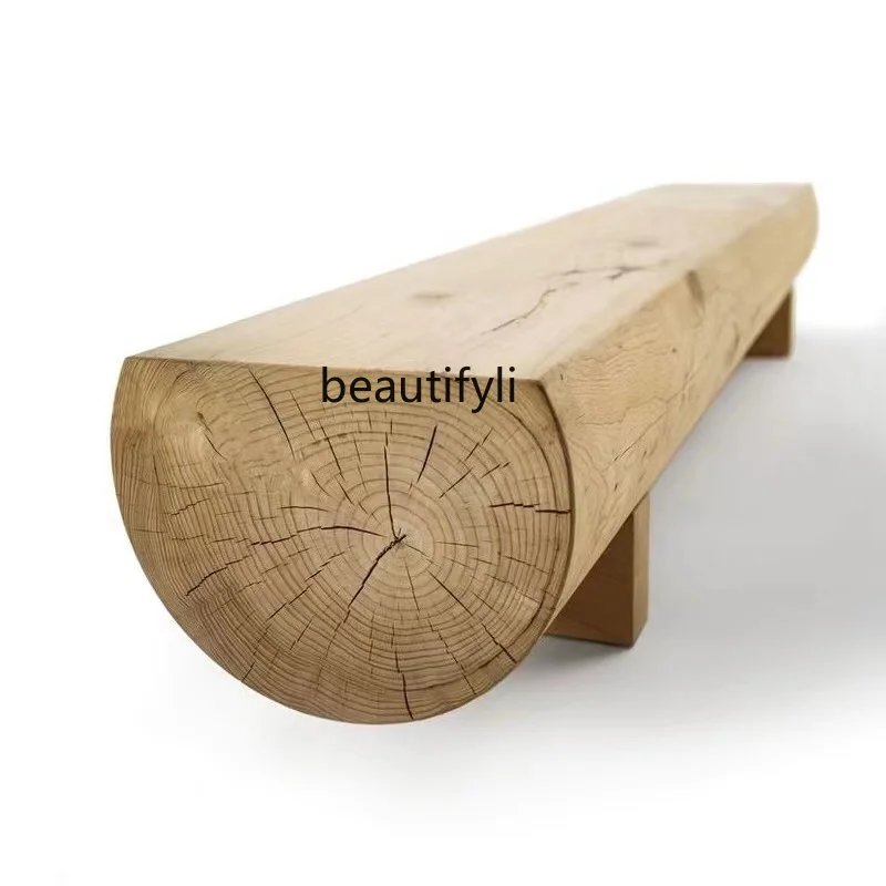 Nordic Solid Wood Bench Vintage Log a Block of Wood Or Stone Hotel Homestay Rest Bench Entrance Casual Chair