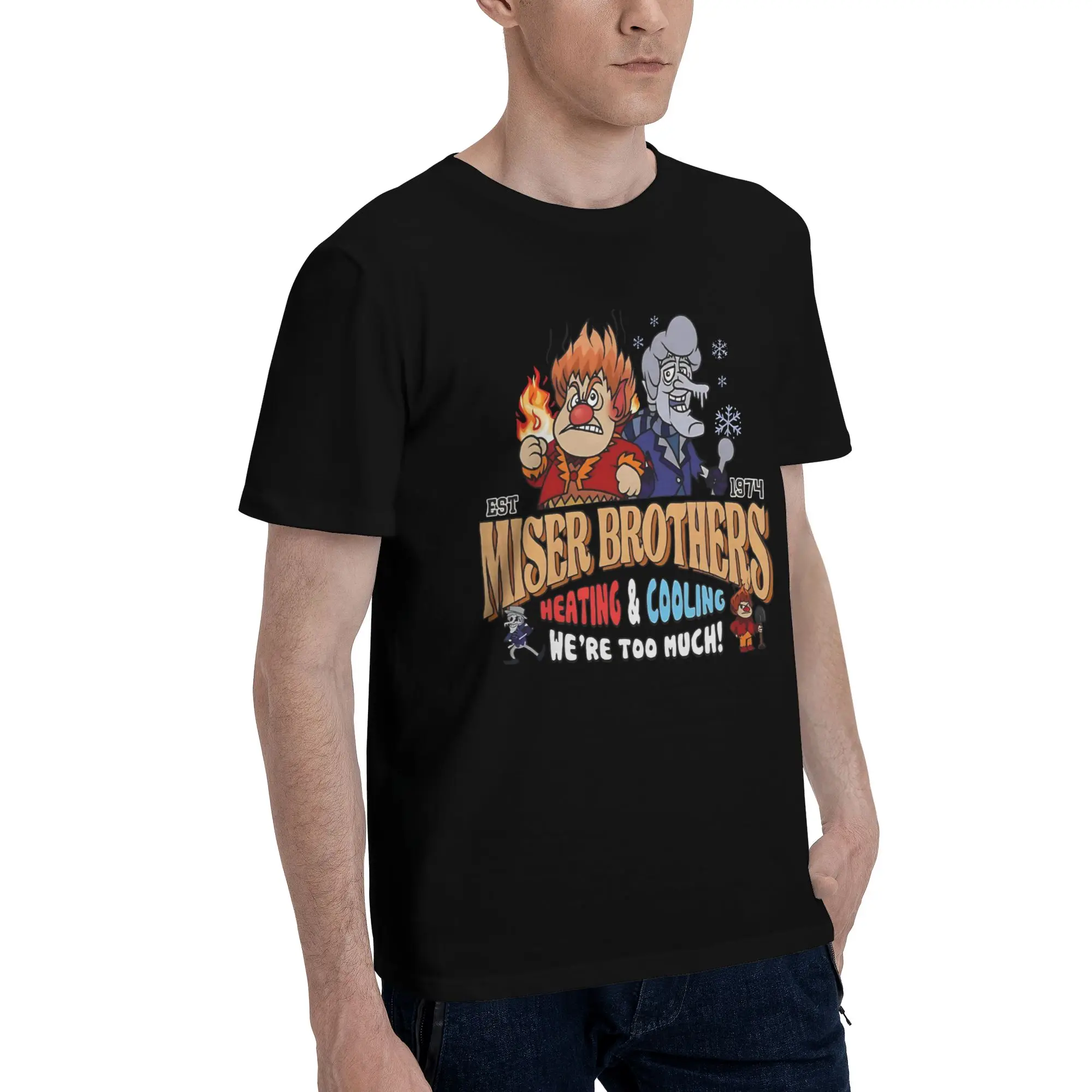 Heating Cooling  Graphic Funny 100% Cotton T-Shirt Miser Brothers Tops Tees For Men