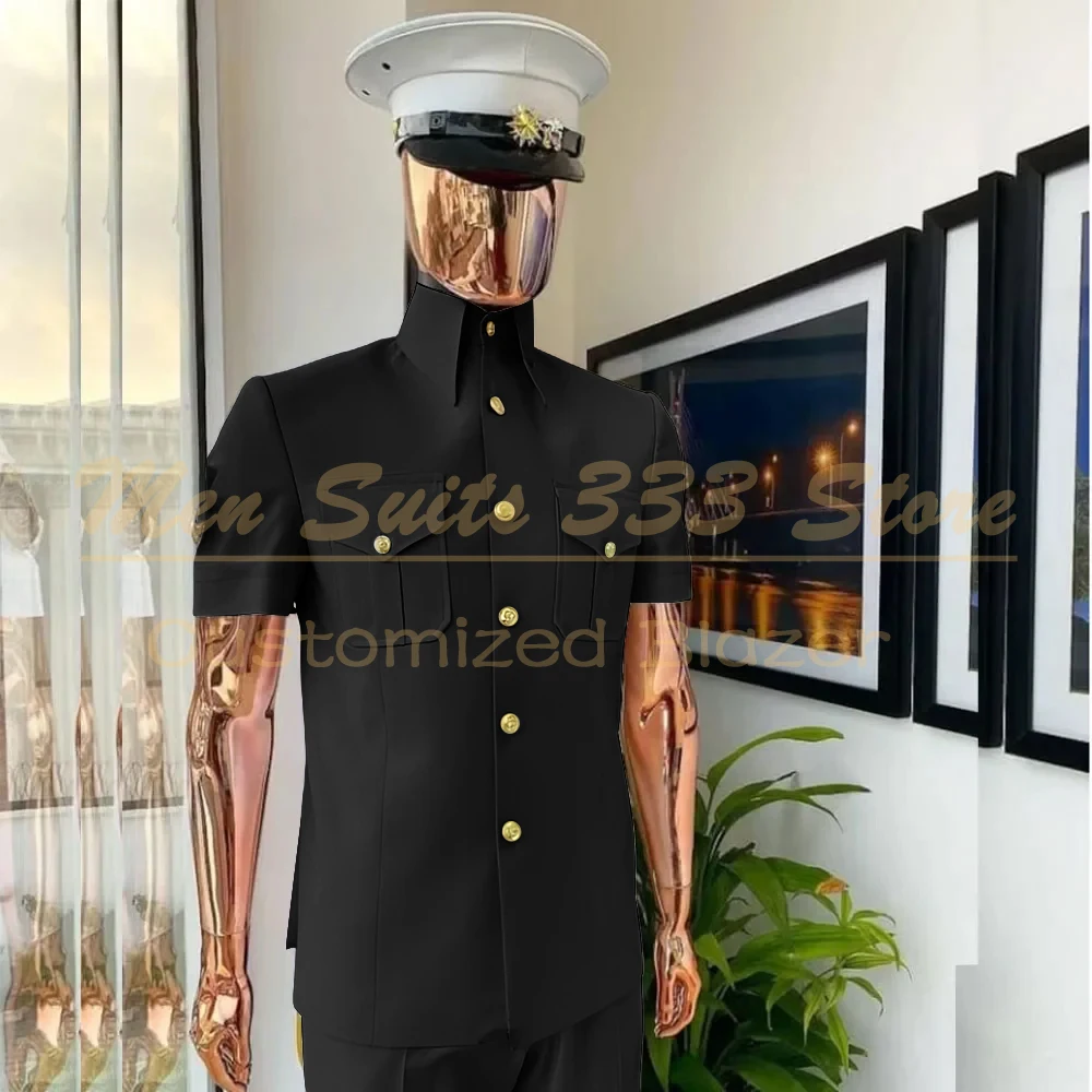 Safari Men's Suits Customized Short Sleeve Stand Lapel Slim Fit 2 Piece Jacket Pants High Quality Summer Male Clothing Costume