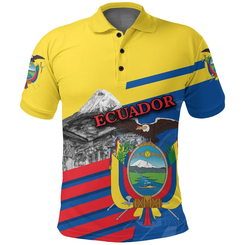 The Republic-of Ecuador Map Flag 3D Printing Polo Shirt Ecuador Coat Of Arms Graphic Polo T Shirt Men Vintage Polo Shirts Tops