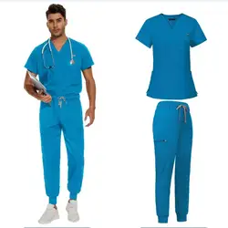 Bata quirúrgica de alta gama para sala de operaciones para hombres y mujeres, uniforme quirúrgico de manga corta, traje de lavado a mano quirúrgico, Color sólido