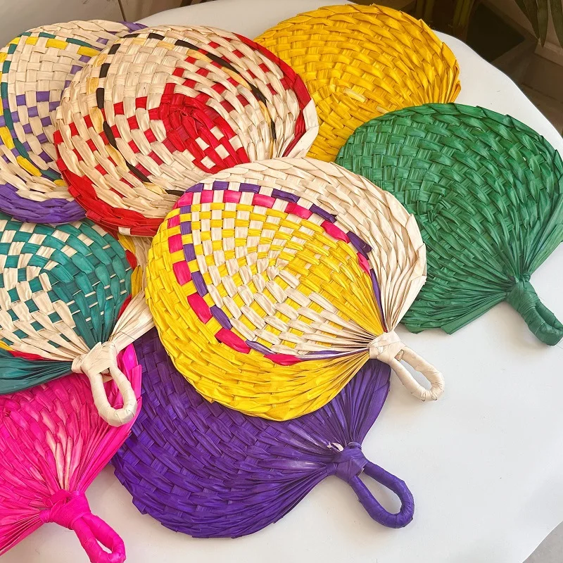 Chinese Style Handmade Fan Retro Palm Leaf Braided Fan New Summer Cooling Hand Fan Art Crafts Woven Fan Home Decorations