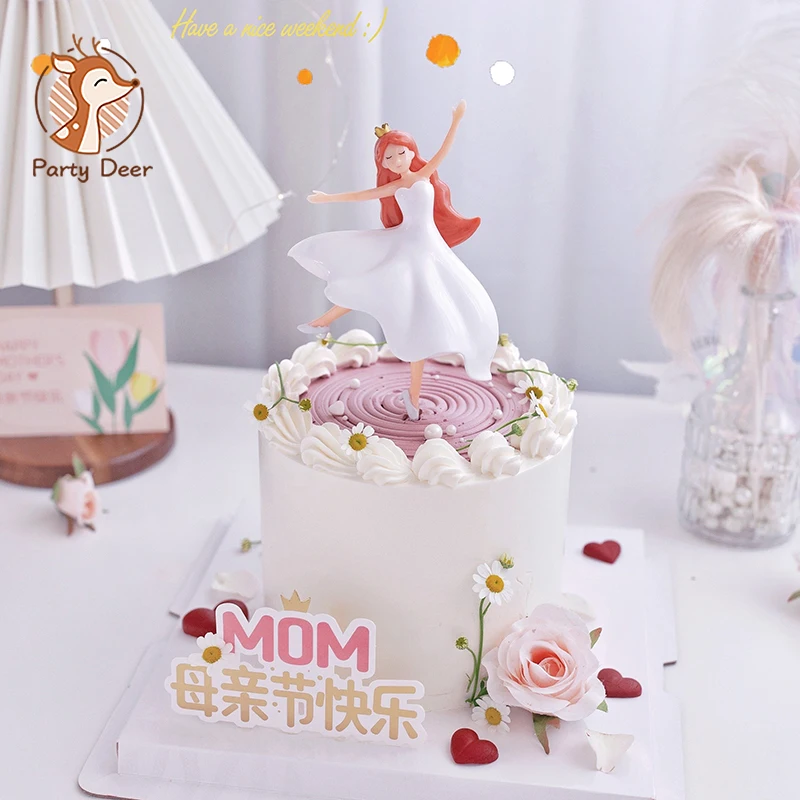 Ballet Girl Cake Topper Dancing Girl Doll Decor Wedding Ballerina Birthday Cake Decor Baby Girl 1st Happy Birthday Party Gifrs