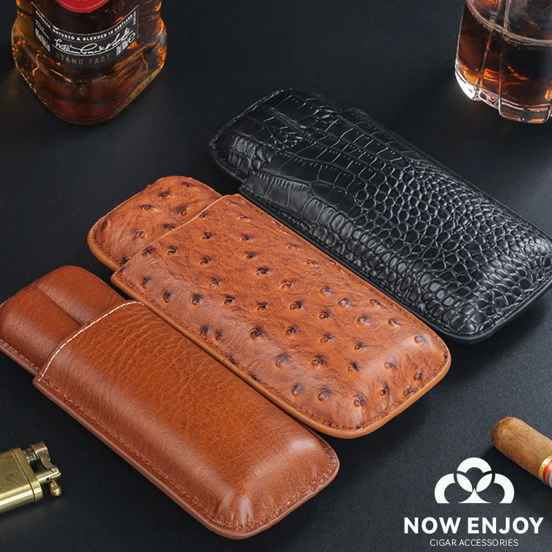 NOW ENJOY 2026 Hot Sale Luxury Cigar Case Cigar Humidor Holds 2 Cigars PU Leather Travel Case Smoking Accessories Men's Gift view 2