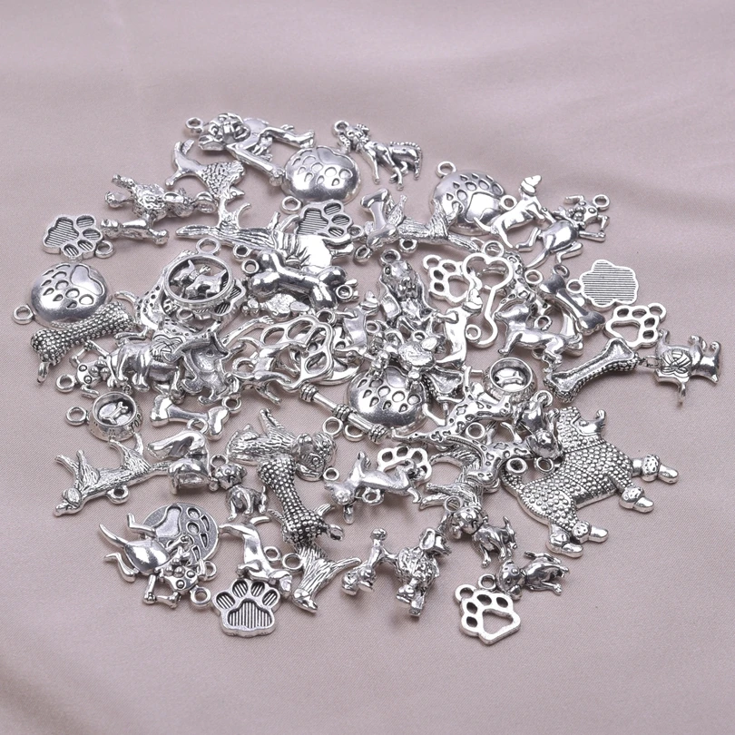 New Metal Dog Bone Dog Paw Charm Cute Dog Charm For Jewelry Making Antique Silver Color Pendants DIY Handmade Necklace Bracelet