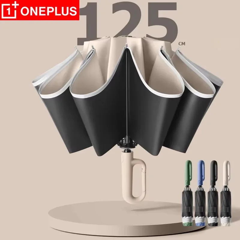 Oneplus Windproof Strong Umbrella with Reflective Stripe Reverse Automatic Fold UV Umbrella For Rain Sun Carabiner Handle Luxury