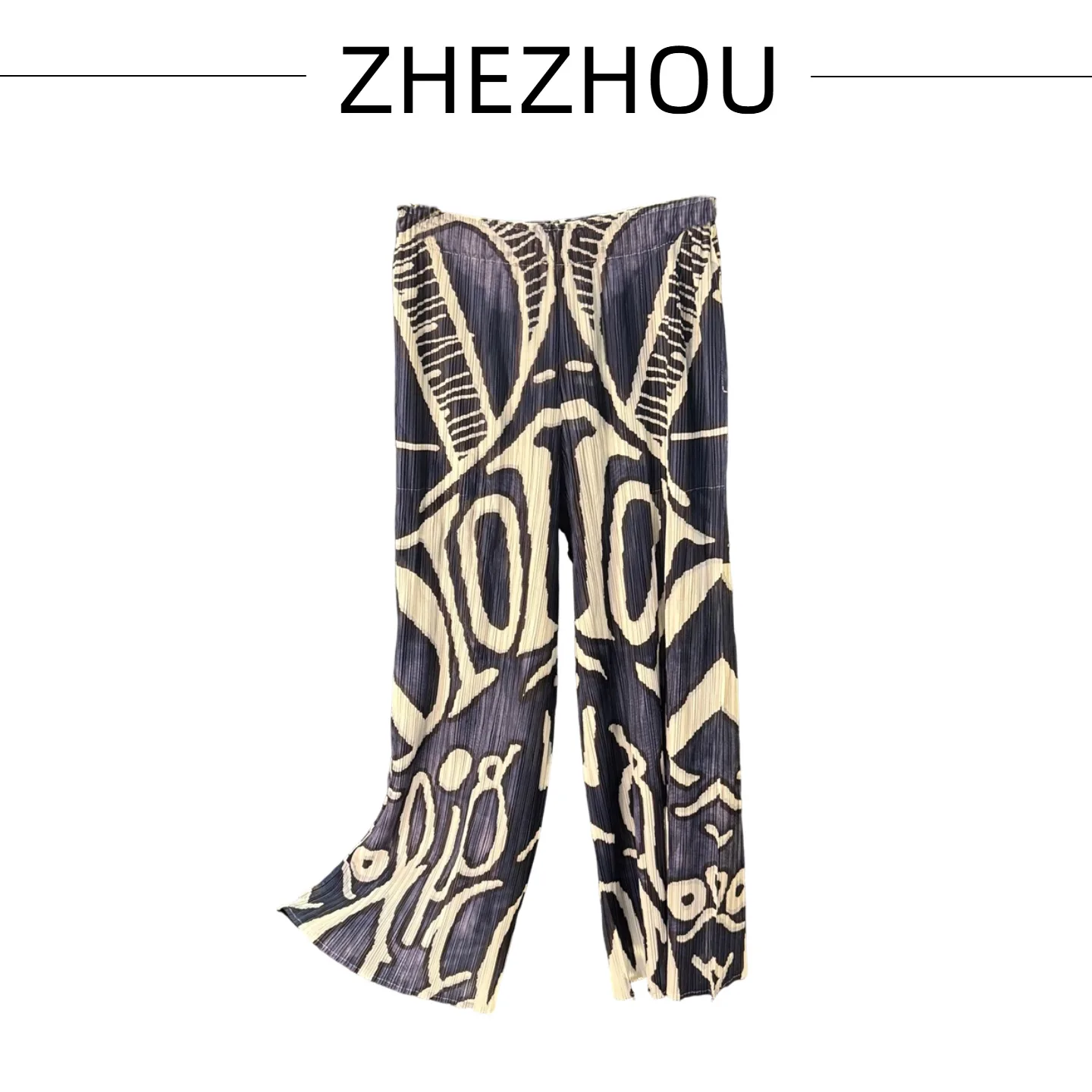 Miyake Folds 2025 New Trousers Women's Printed Loose Fashion Design High-waisted Straight Trousers Comfort Casual Trousers