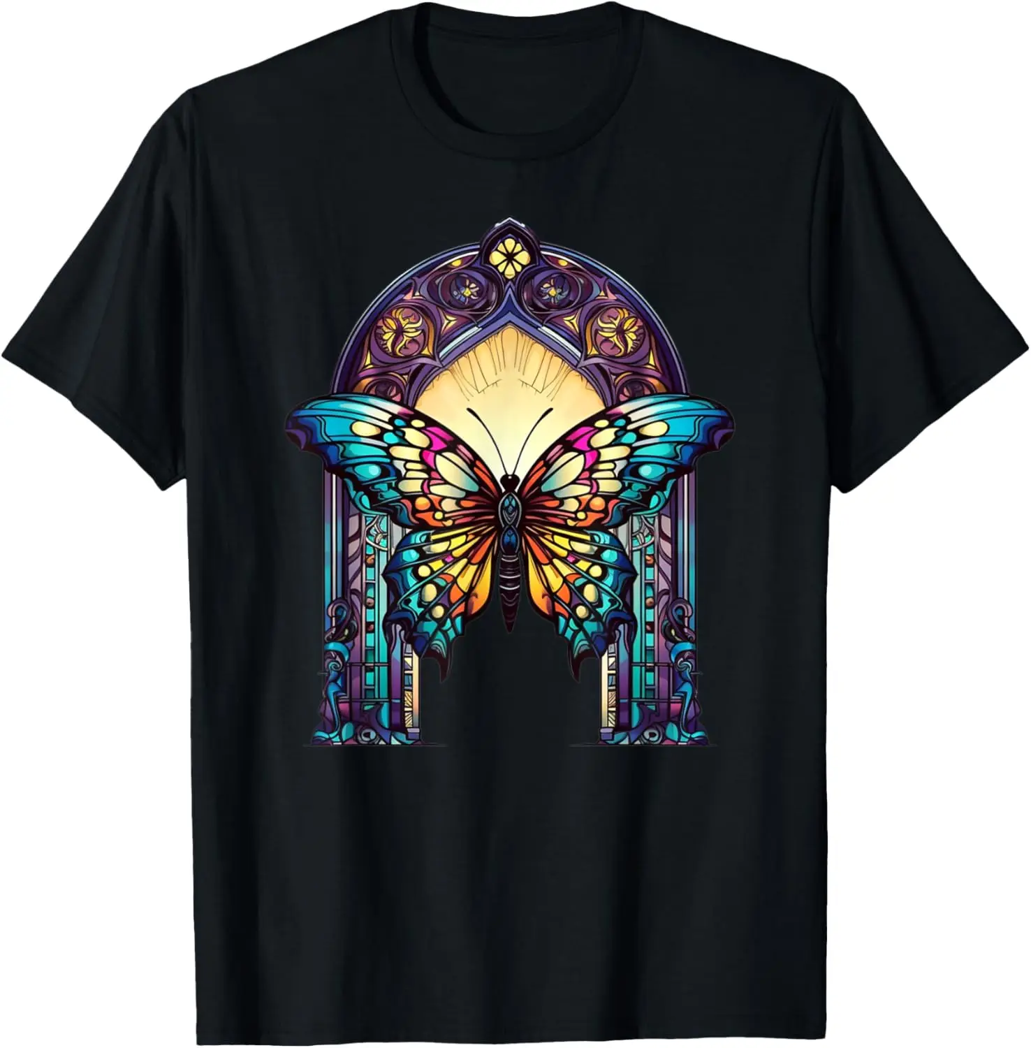 Stained Glass Window Gothic Butterfly Print Men Women Teens T-Shirt