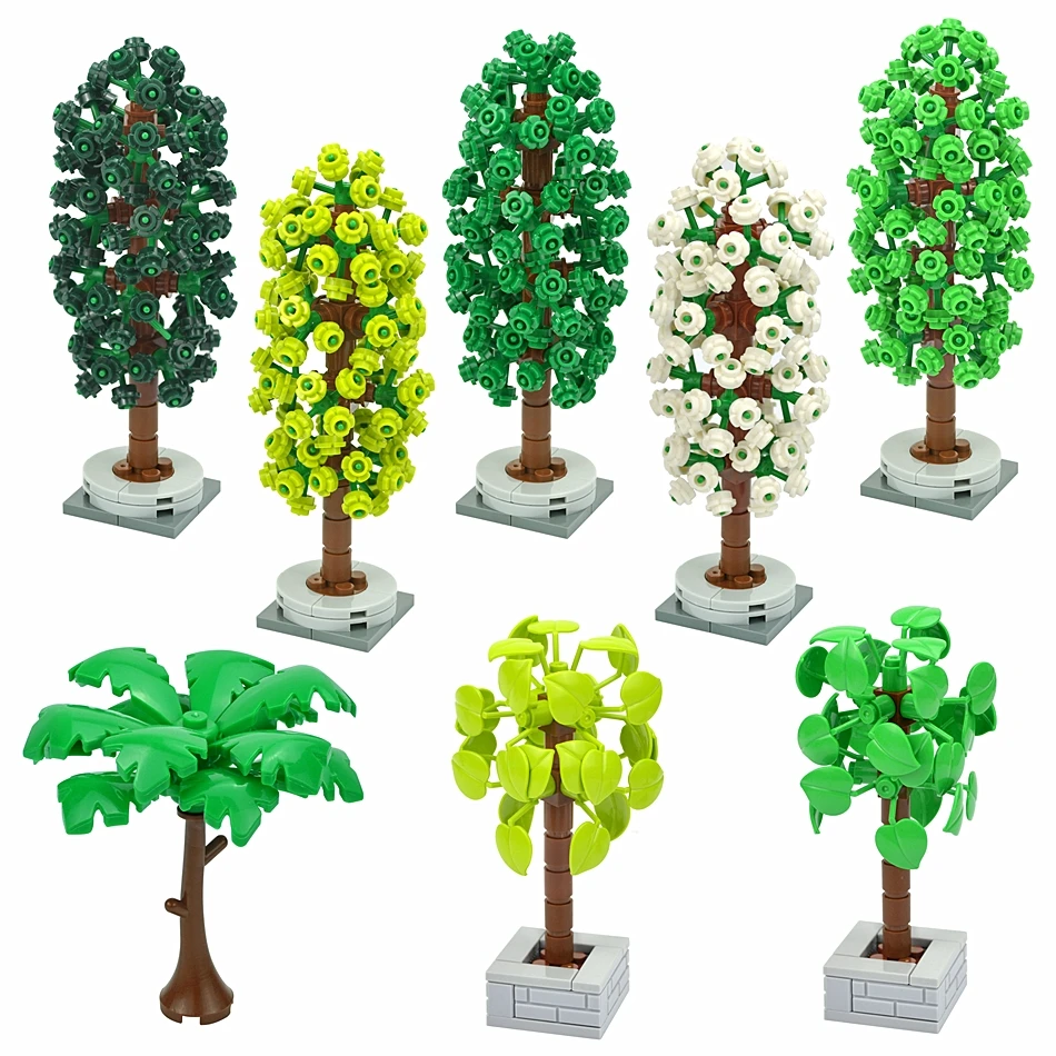 Trees Building Blocks City MOC Pine Tree Plant Set Spruce Farm Street Scene Garden View Assembly 3778 Bricks Educational Kid Toy