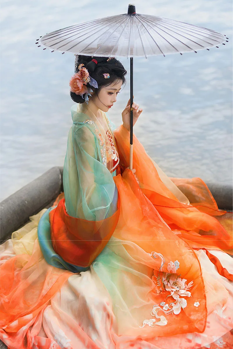 

Платье ханьфу для женщин, традиционный китайский костюм ханьфу с вышивкой, женский карнавальный костюм феи для косплея, оранжевое платье ханьфу плюс