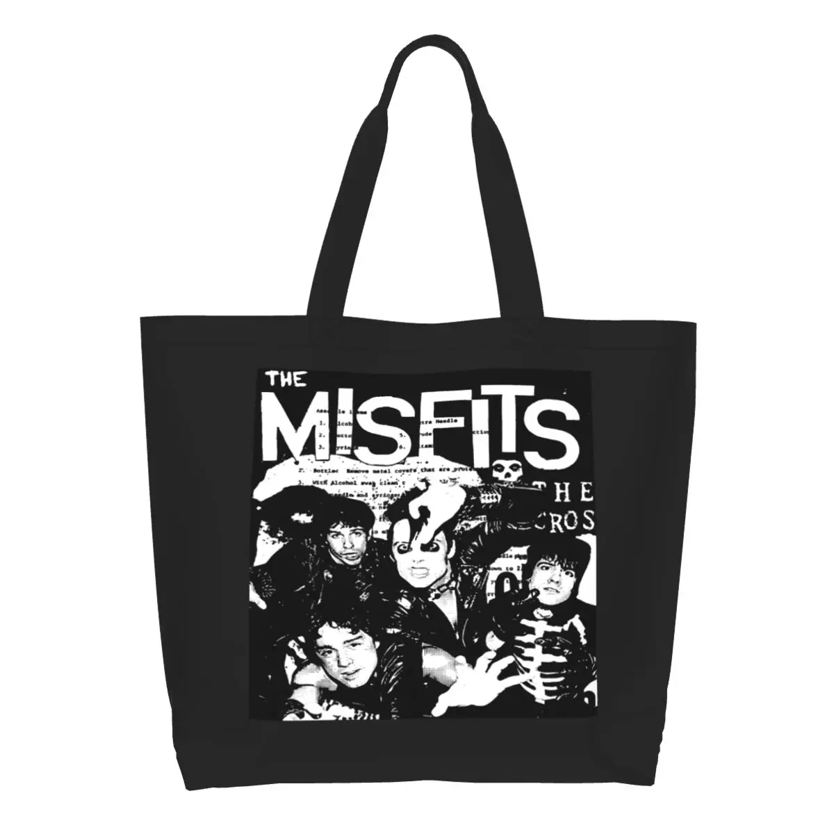 Reusable Heavy Metal Misfits Skull Shopping Bag Women Shoulder Canvas Tote Bag Portable Punk Rock Band Groceries Shopper Bags