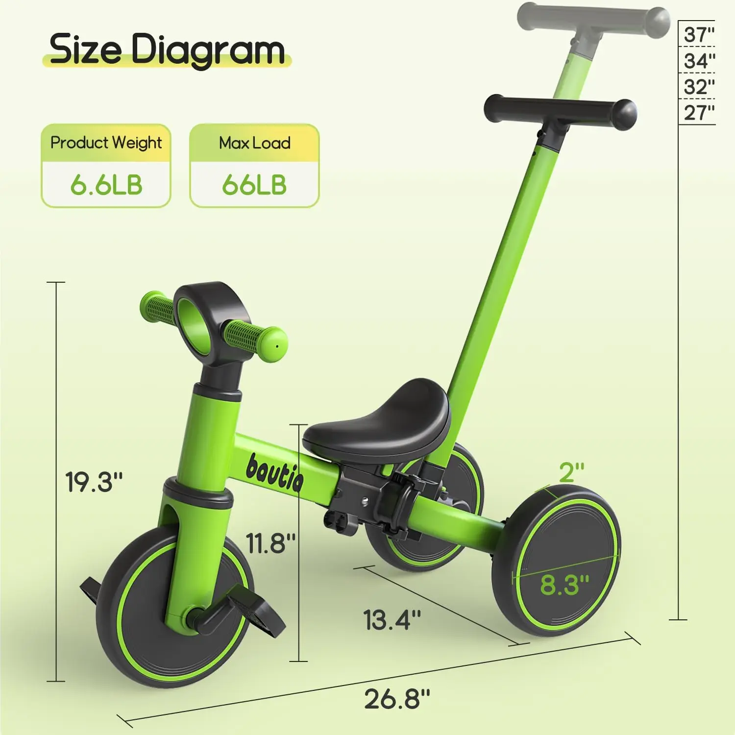 Tricycle pour enfants avec poignée de poussée, vélo d'équilibre pour bébé, cadeau pour garçons et filles, pédale parfaite, 5 en 1, 1-3, 1 à 4 ans