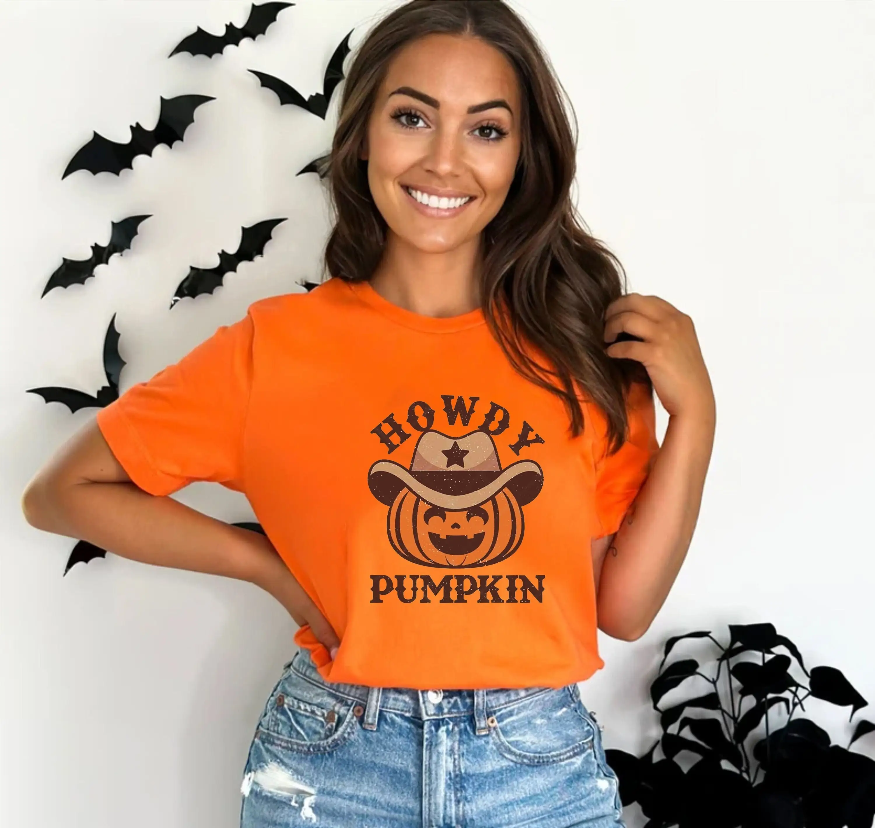 Howdy Pumpkin T Shirt Halloween Town Cowboy Face Western Boo Haw