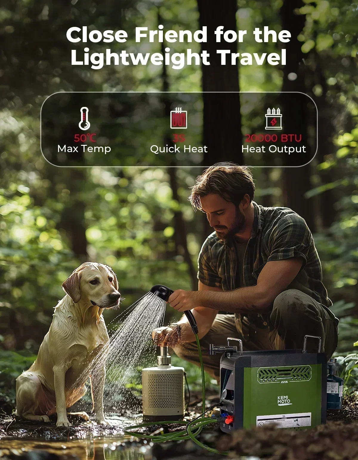KEMIMOTO Water Heater Portable Shower Butane with Pump 20,500 BTU 4000mAh Rechargeable Battery LCD for Outdoor Camping Hunting view 5