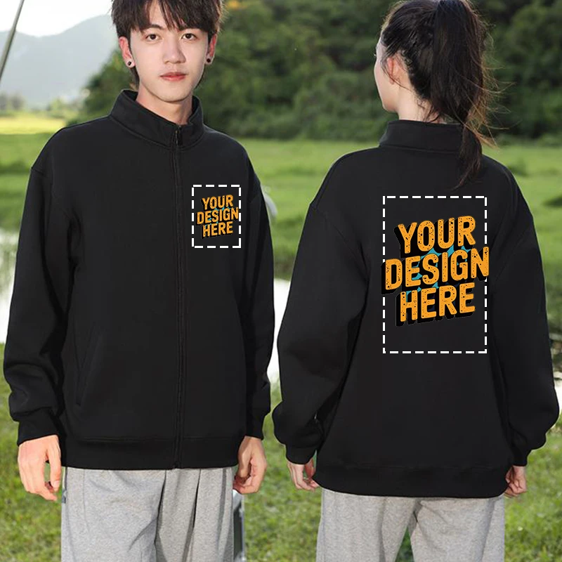 맞춤형 로고 봄 가을 조커 젊은 남성용 솔리드 긴팔 지퍼 카라 가디건 여성 스웨트셔츠 상의