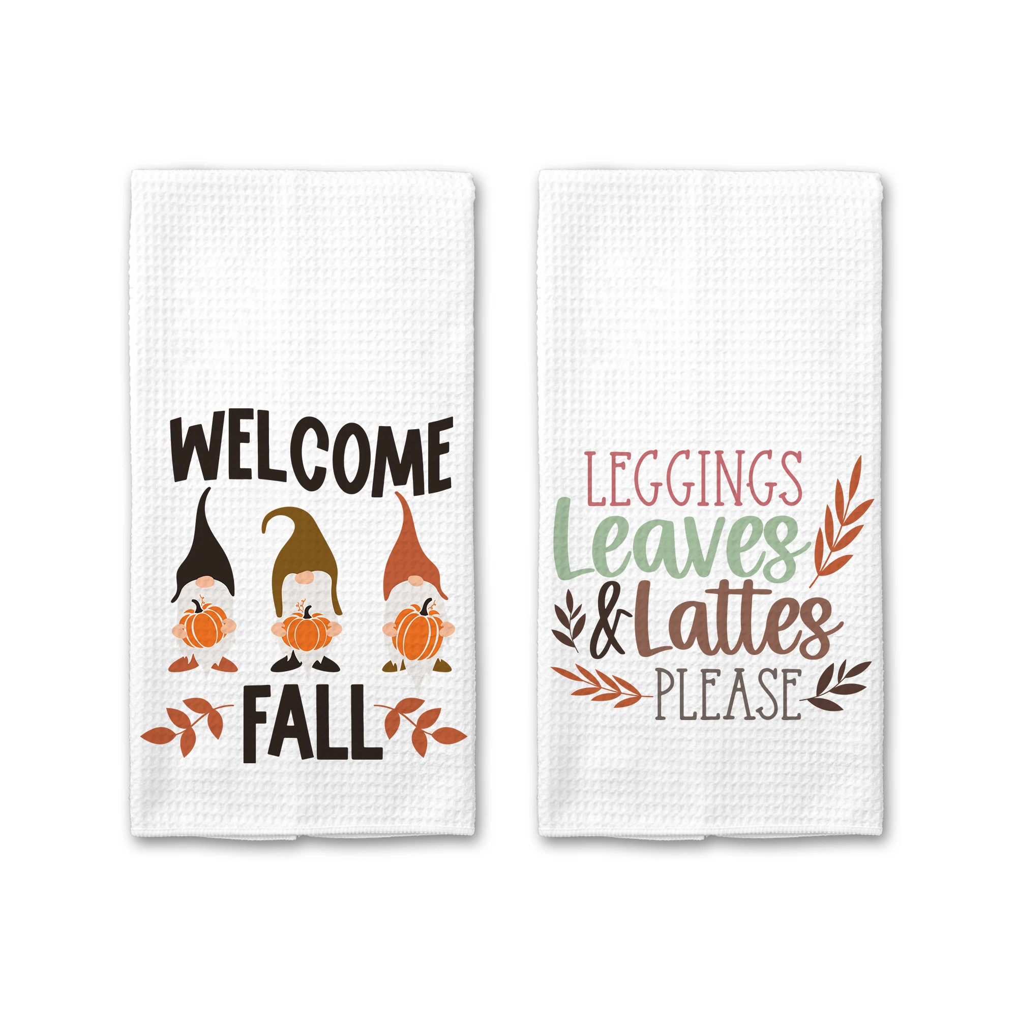 Welcome Fall Microfiber Tea Towel Sublimation Harvest Wishes Waffle Kitchen Towel (2pcs)