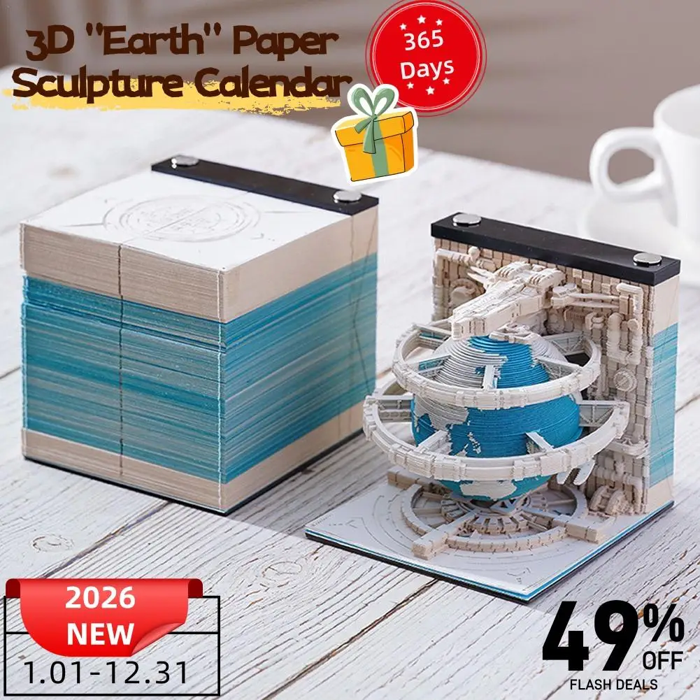 2026 Nuovo 3D "Earth" Scultura di carta Calendario Memo Pad Tear-off Note Pad Fai da te Lavoro e studio Regali per la casa Ufficio Scuola