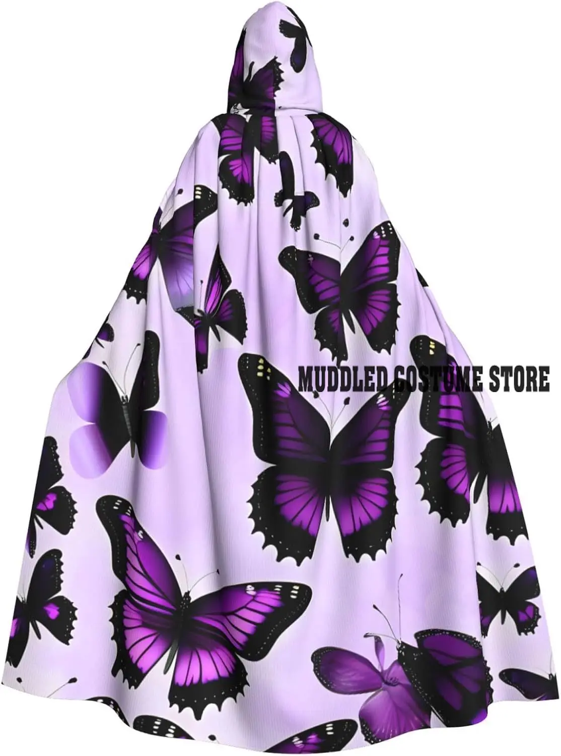 

Purple Butterflies Cloak with Hood Halloween Wizard Hooded Cape Full Length Robe for Women Men Role Play Costume